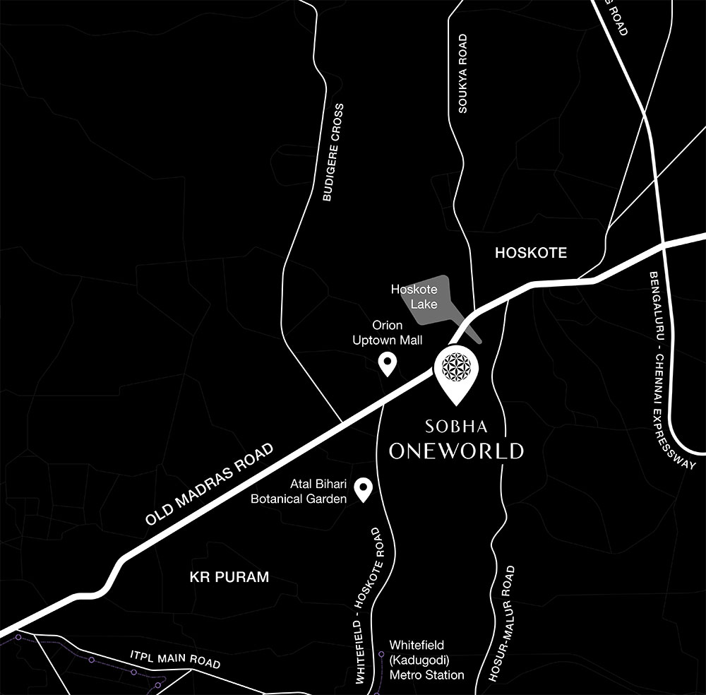 Map preview of Sobha One World Hoskote location and connectivity